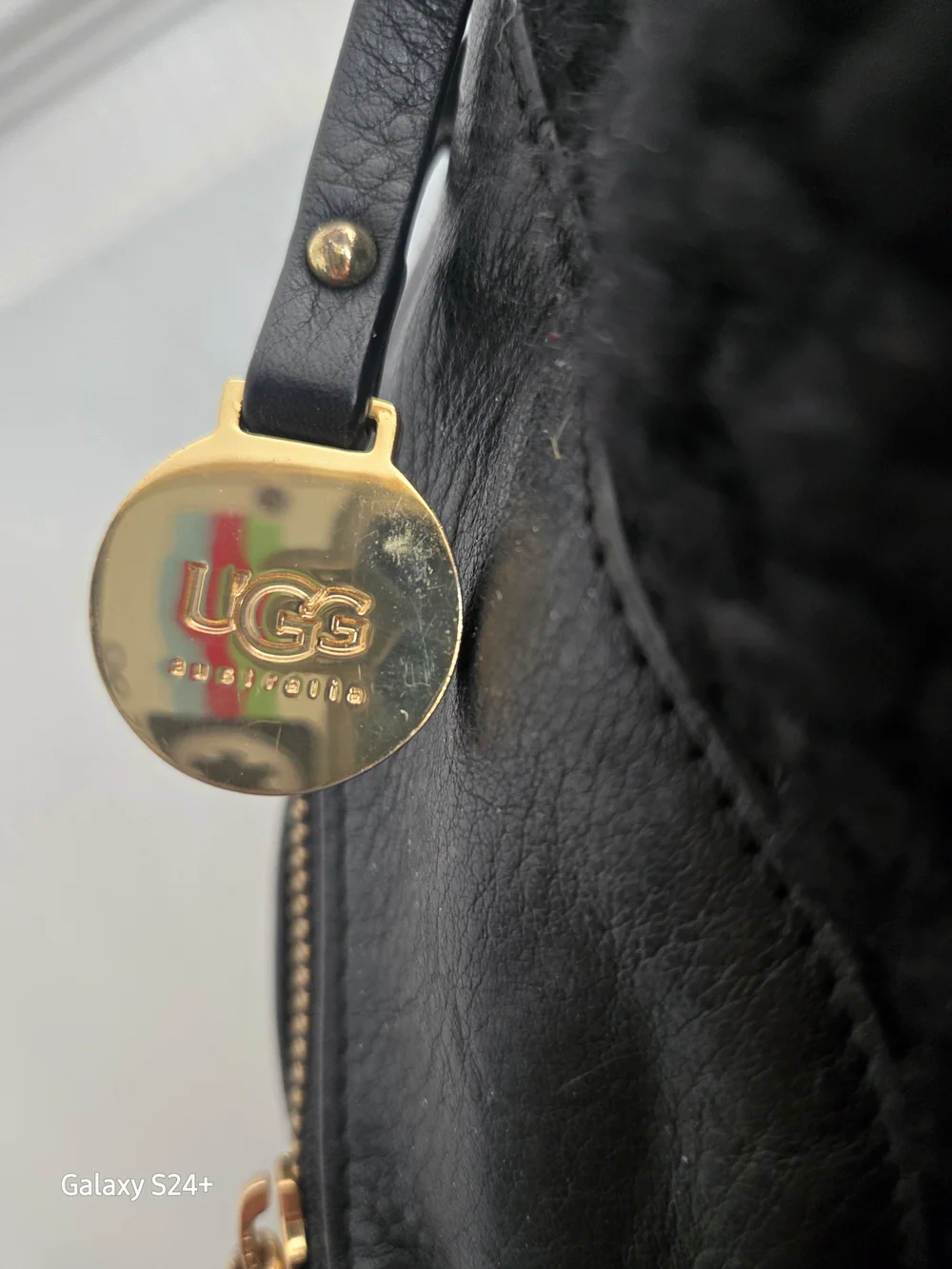 UGG Black Knit Leather Trim Hobo Satchel Bag